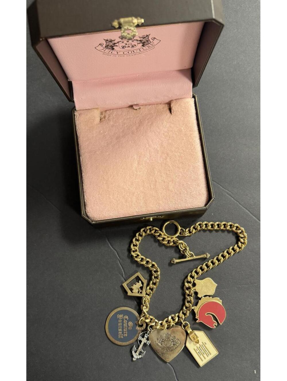Vintage Juicy Couture 100% Authentic Charm Bracelet w/ 7 Charms & Original Case